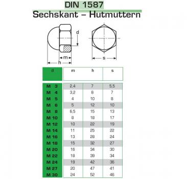 Hutmutter  M 6 DIN 1587 Galv.-Verzinkt  1 Stk.