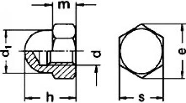 Sechskant Hutmuttern DIN 1587 verzinkt M10 - 100 Stück, Schrauben